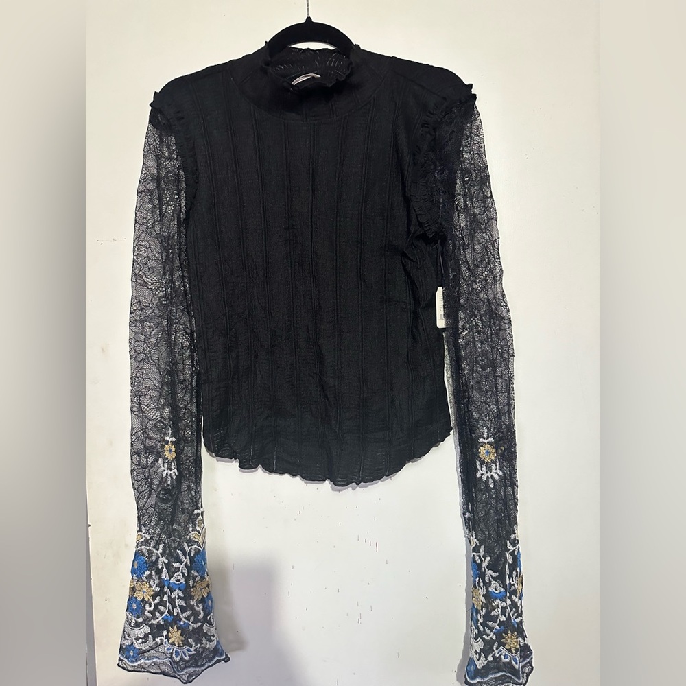 Free People Don't Blame Me Sheer Lace Sleeve Rib Top